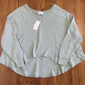 Pink Rose Mint Green Oversized Waffled Long Sleeve Top Size XS, NWT